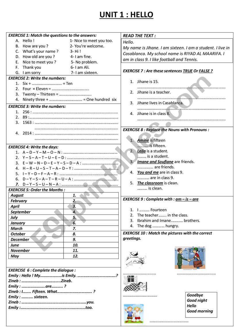 greetings worksheet