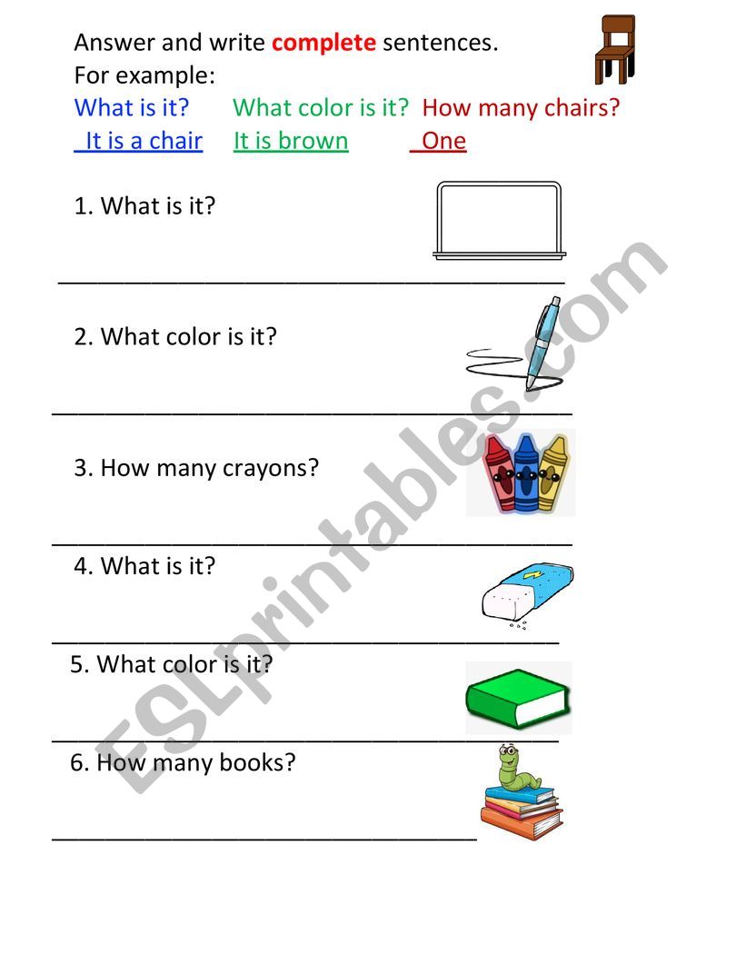 School objects worksheet