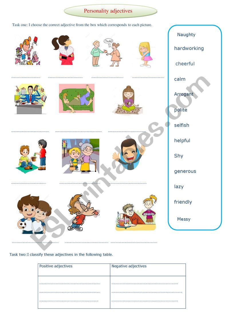 personality adjectives worksheet