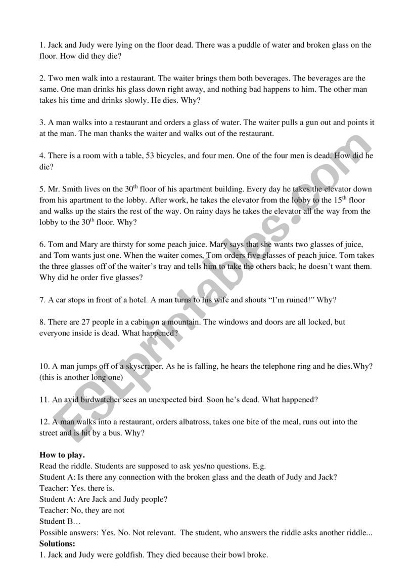 YES/NO riddles worksheet