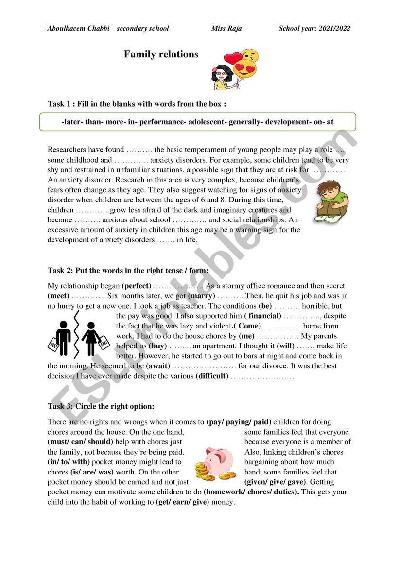 Family relations worksheet