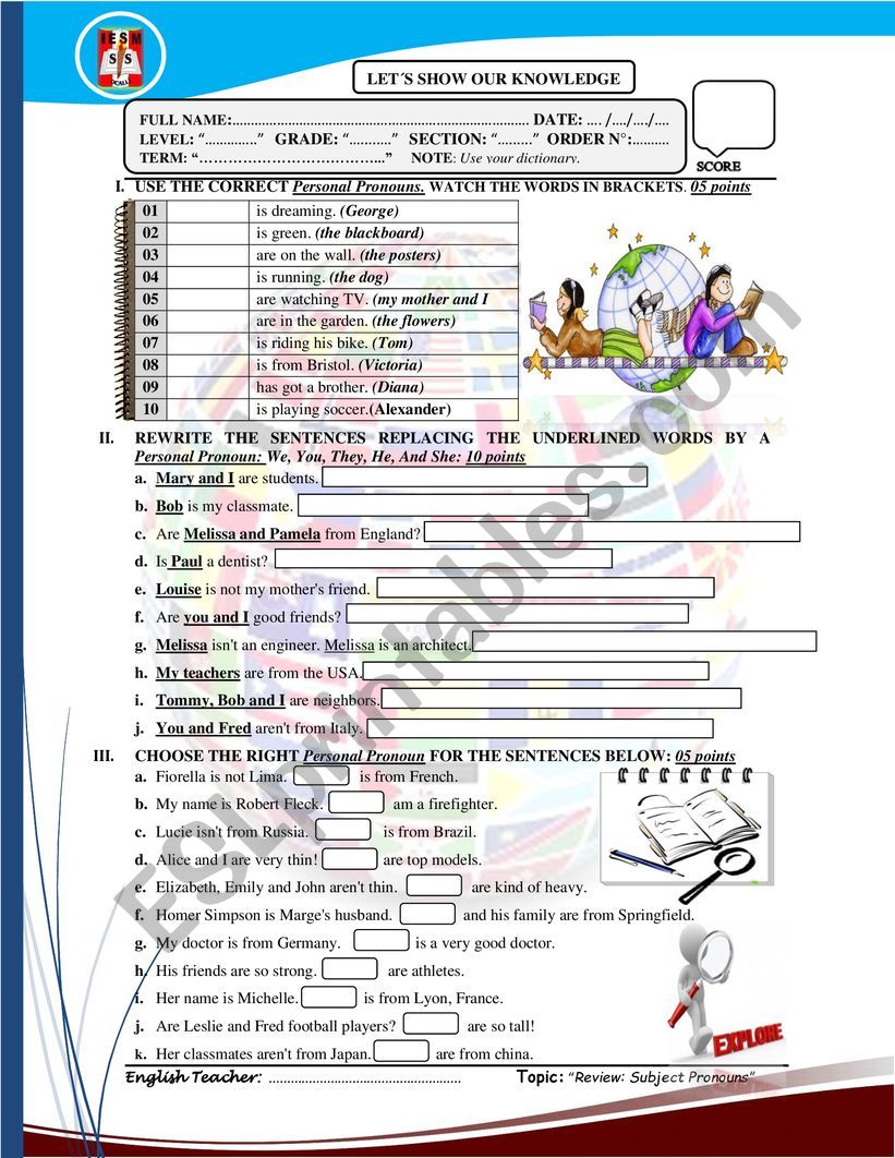 PERSONAL PRONOUNS worksheet