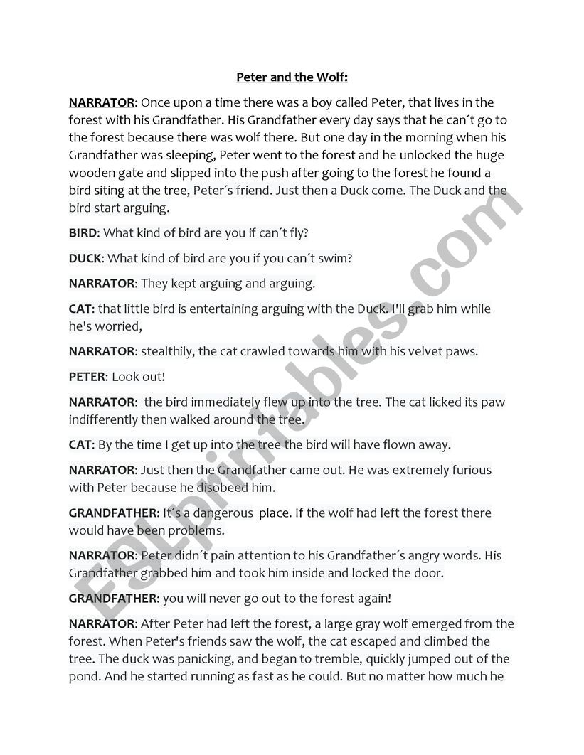 Peter and the Wolf Play Scipt worksheet