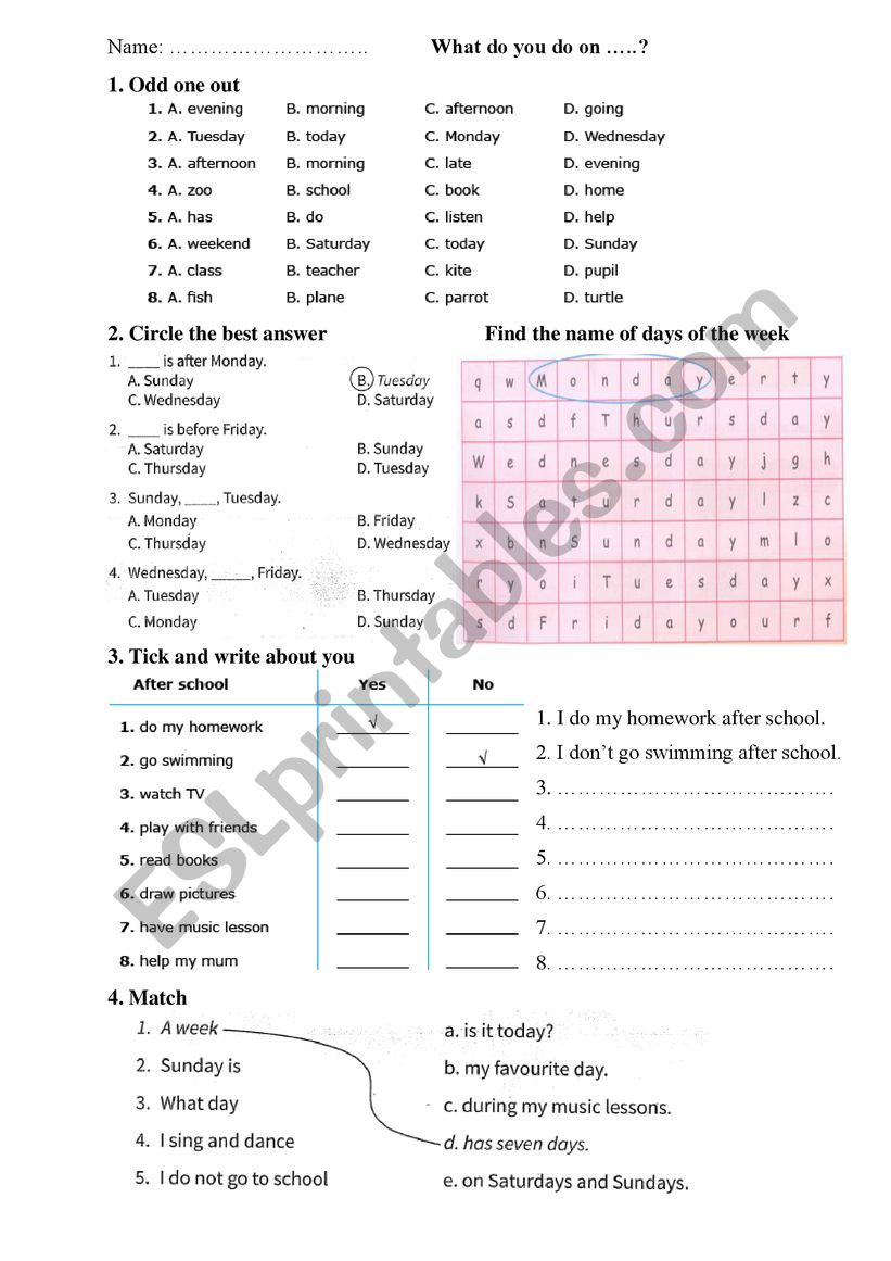 What do you do on ...? worksheet