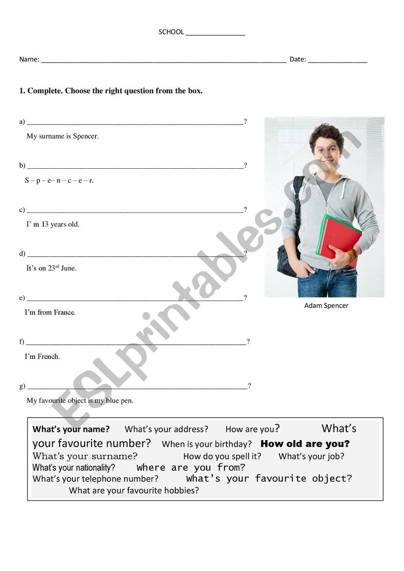 Personal information worksheet