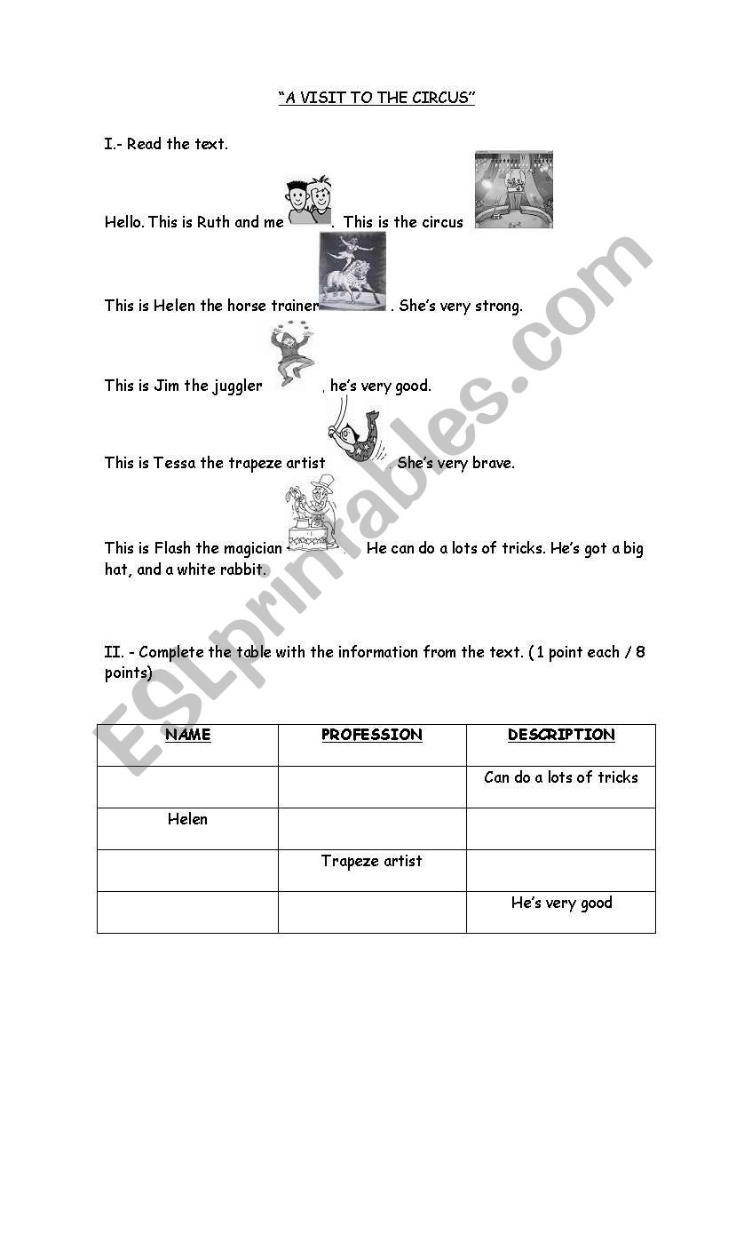 A visit to the circus worksheet