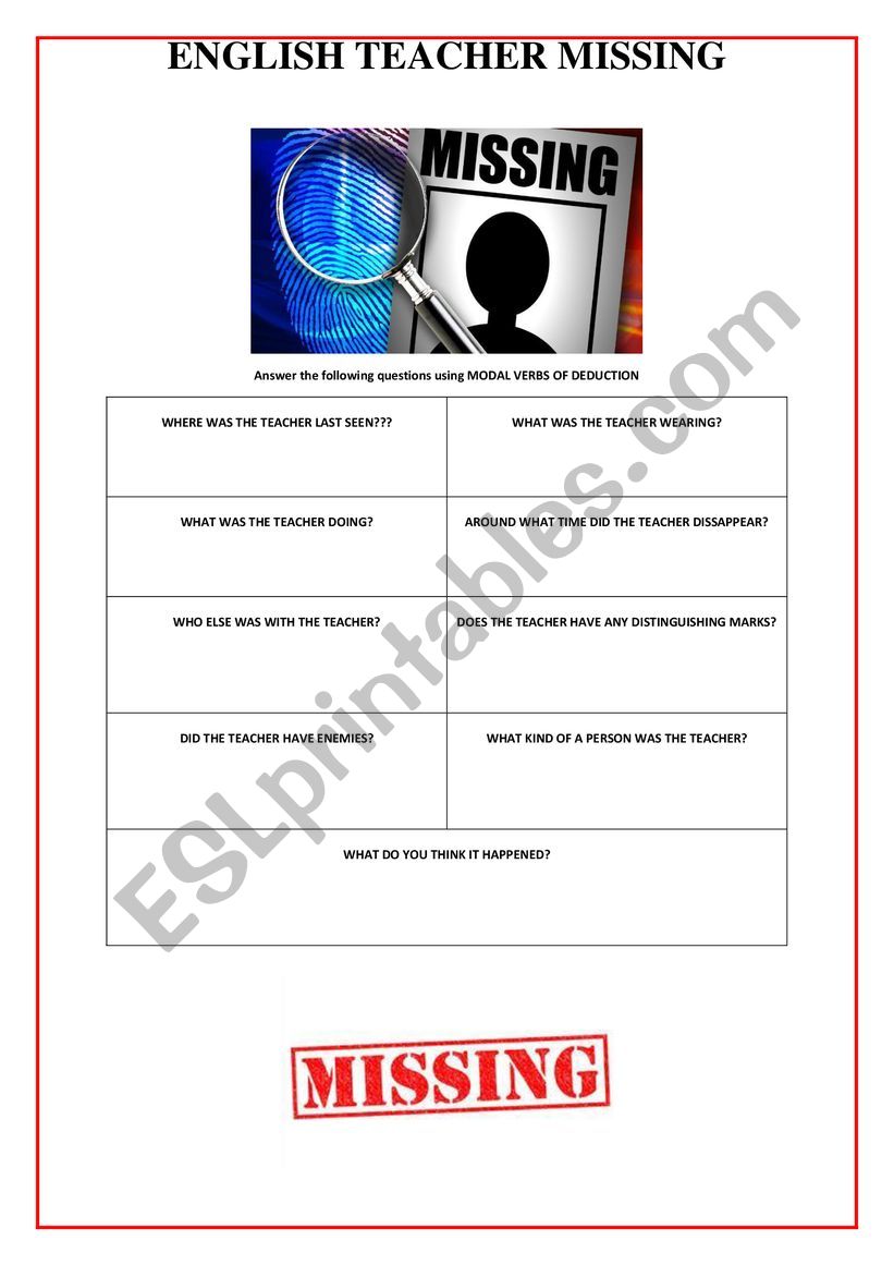 ENGLISH TEACHER MISSING worksheet