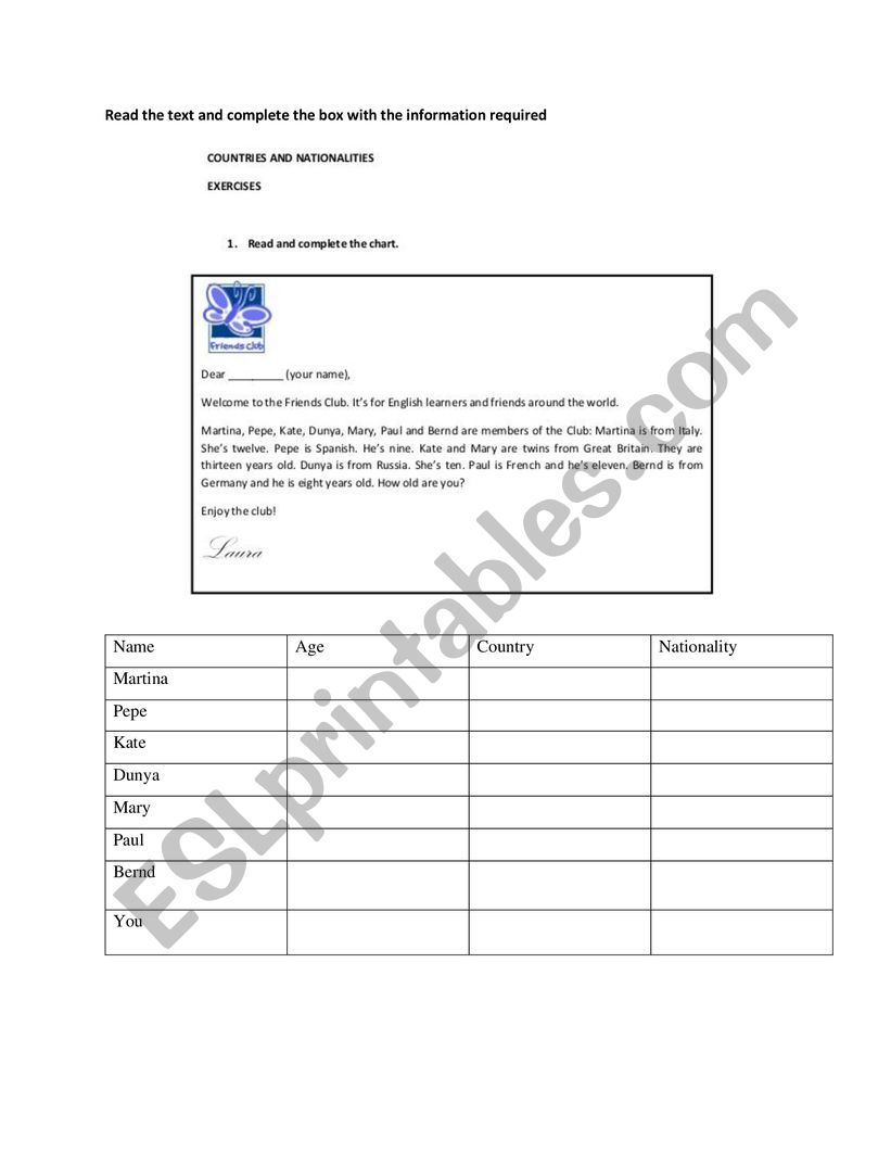 Registration form  worksheet