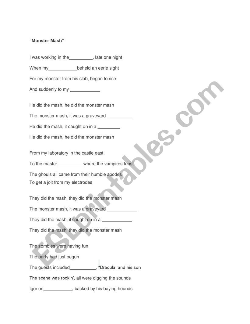 Monster Mash fill in the blank 