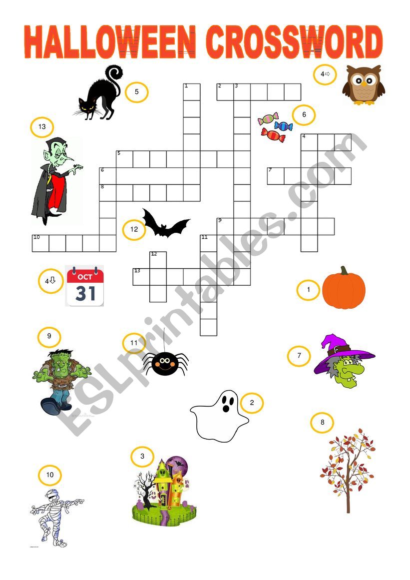 Halloween crossword worksheet