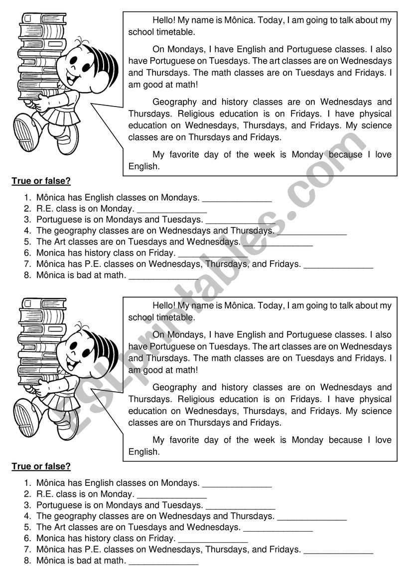 Text: My School Timetable worksheet