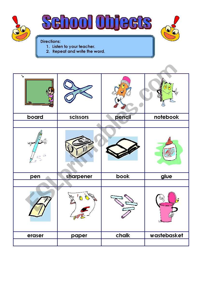 Scjool Objects worksheet