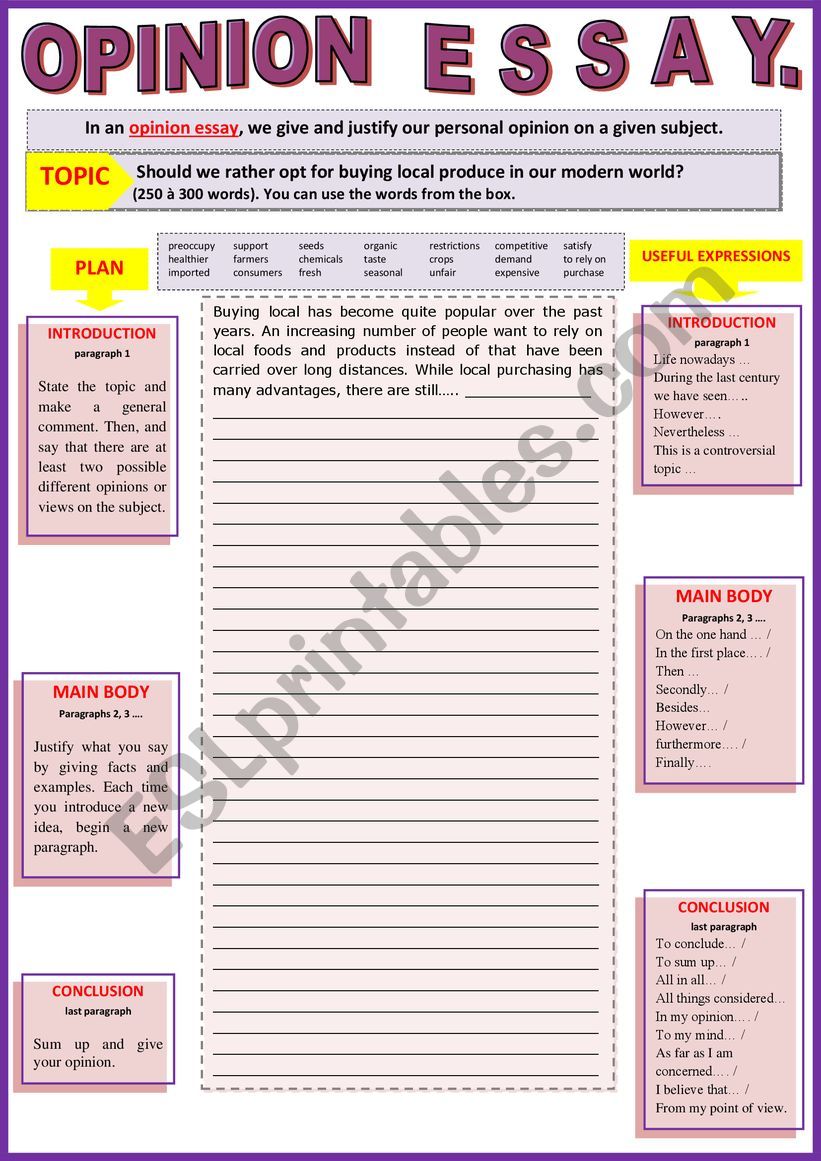 Opinion Essay - Should we rather opt for buying local produce ? Guided writing