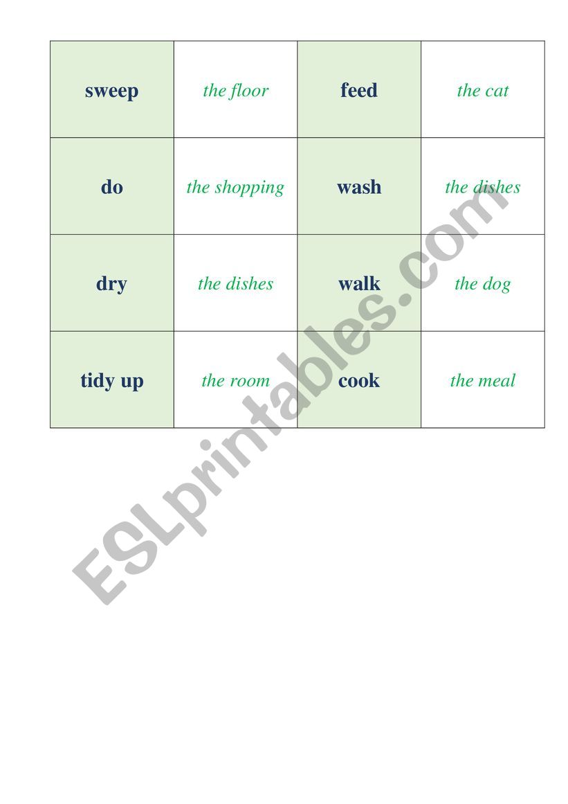 Housework (collocations) worksheet