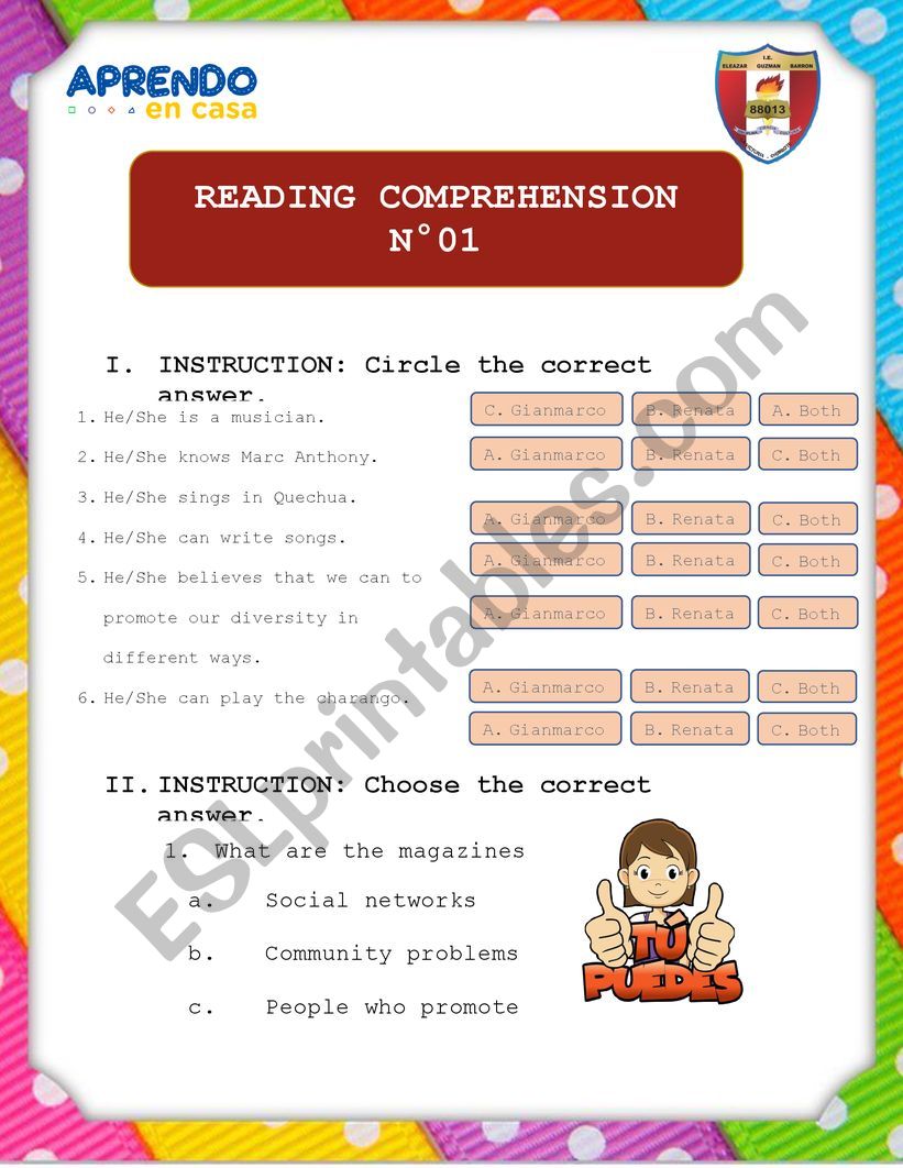 reading worksheet