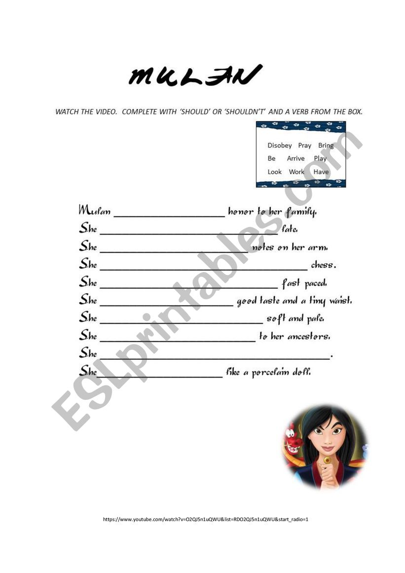 Mulan  worksheet