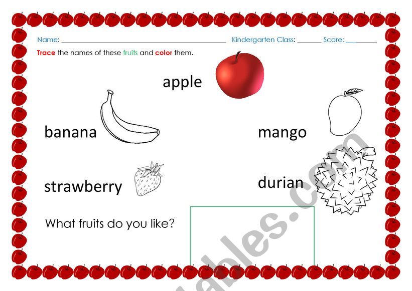 Fruits for Kindergarten worksheet