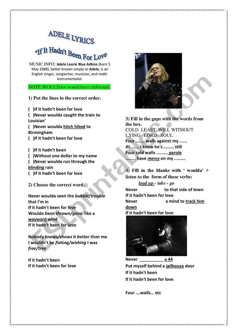 Adeles song - If it hadn�t been for love - Third Conditional