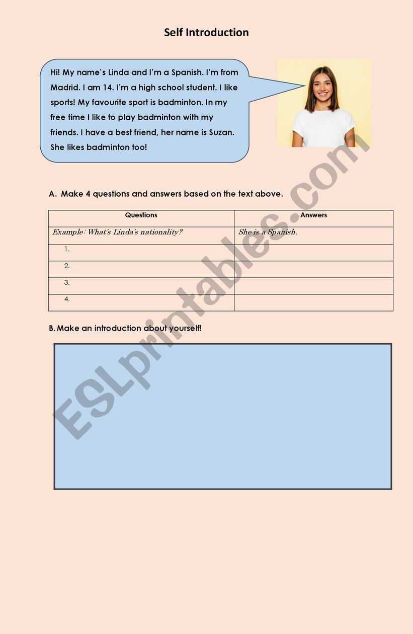 self introduction worksheet