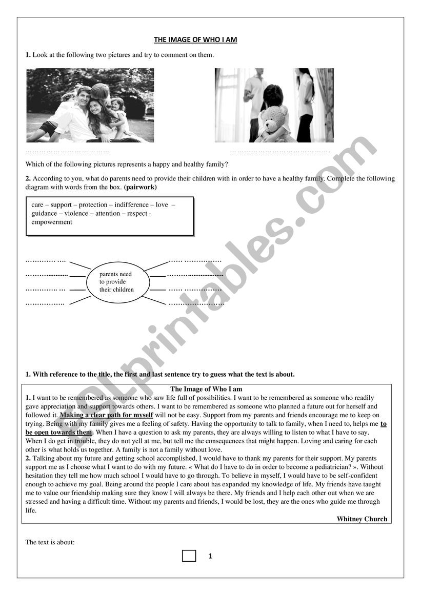 the image of who I am worksheet