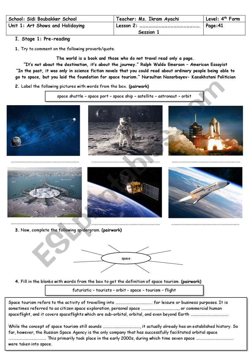 4th Form - Unit 1 - Lesson n° 2 - Space Tourism