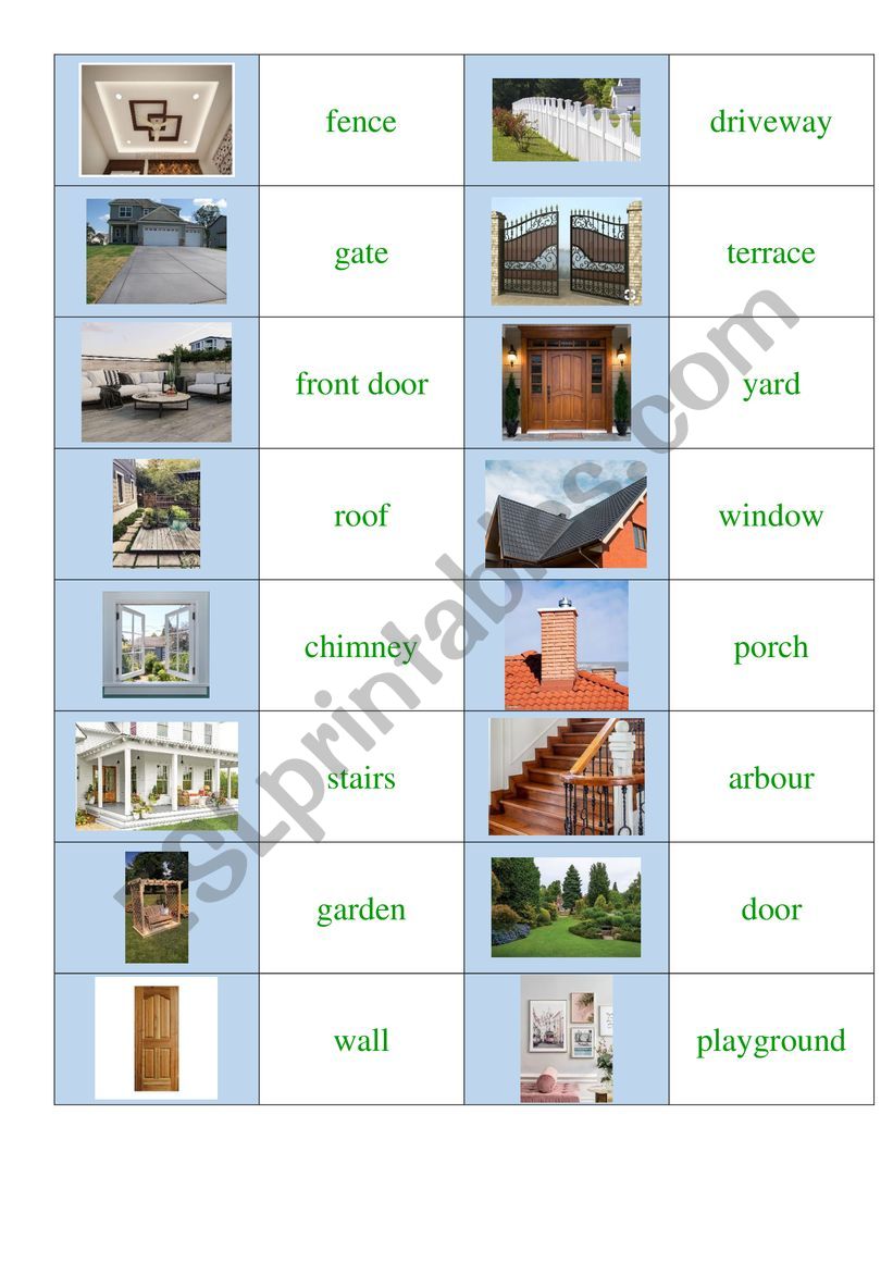 inside and outside the house (domino, matching cards)