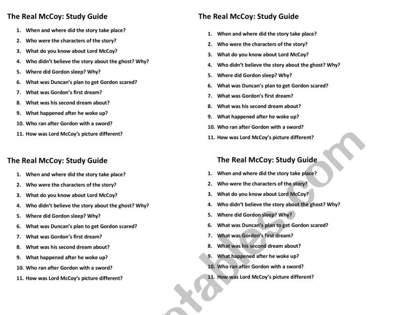 The Real Lord McCoy worksheet