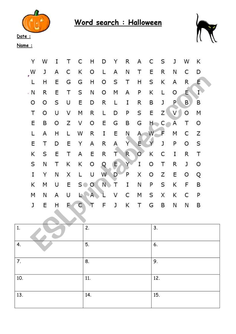 Halloween wordsearch worksheet