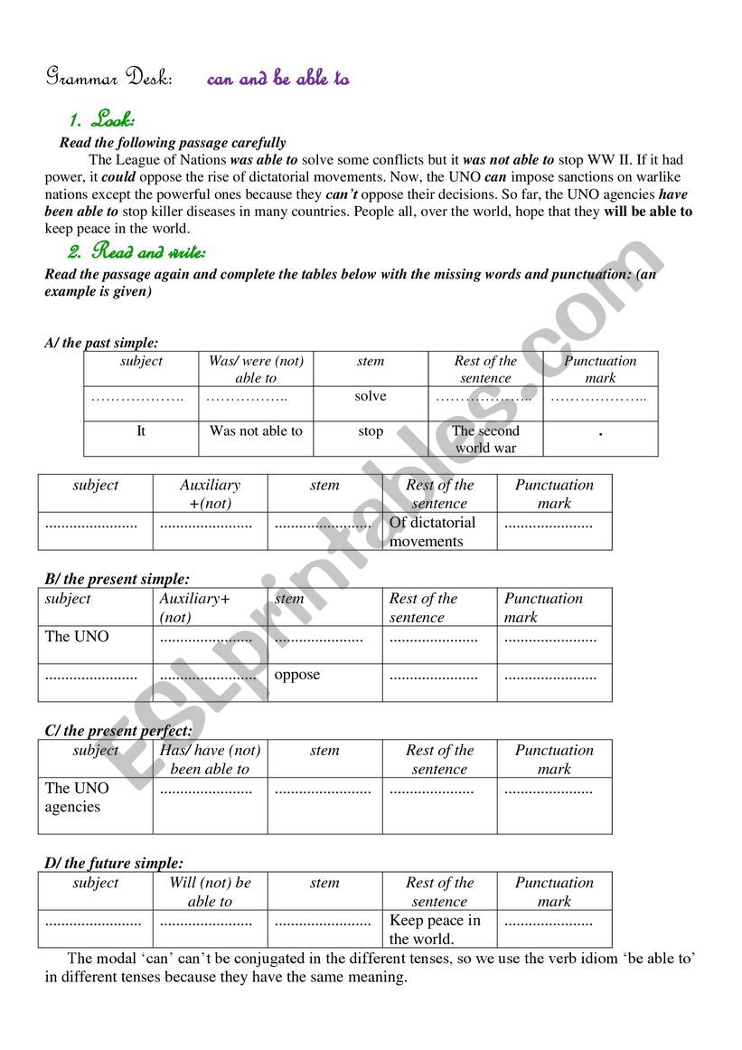 Expressing ability worksheet