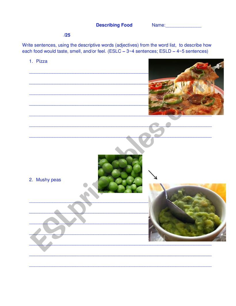 Describing Food worksheet
