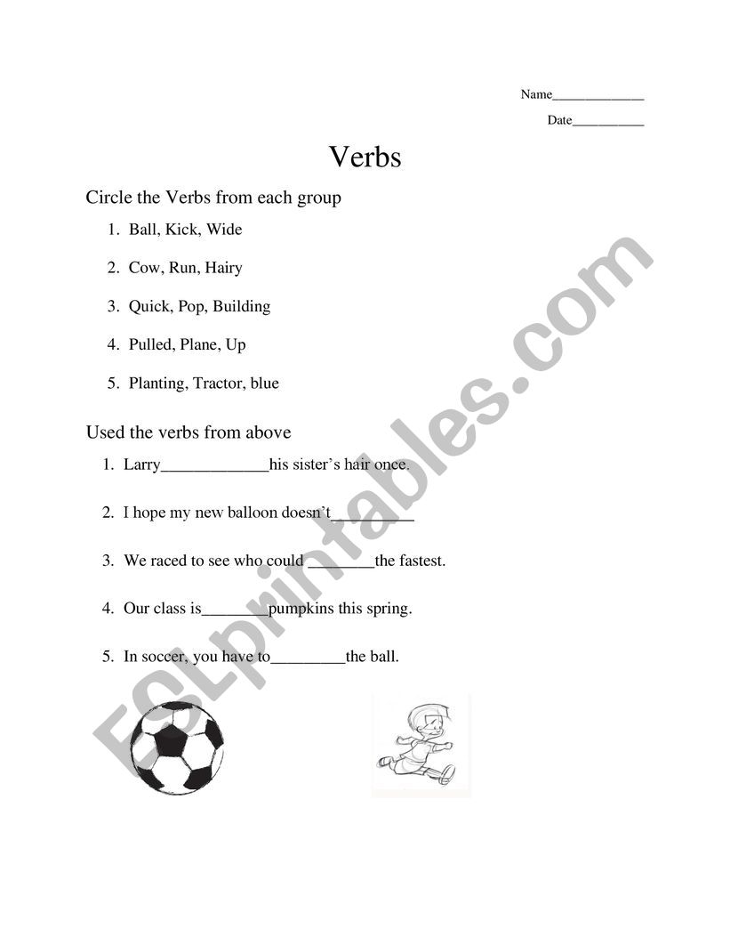 Using Verbs worksheet