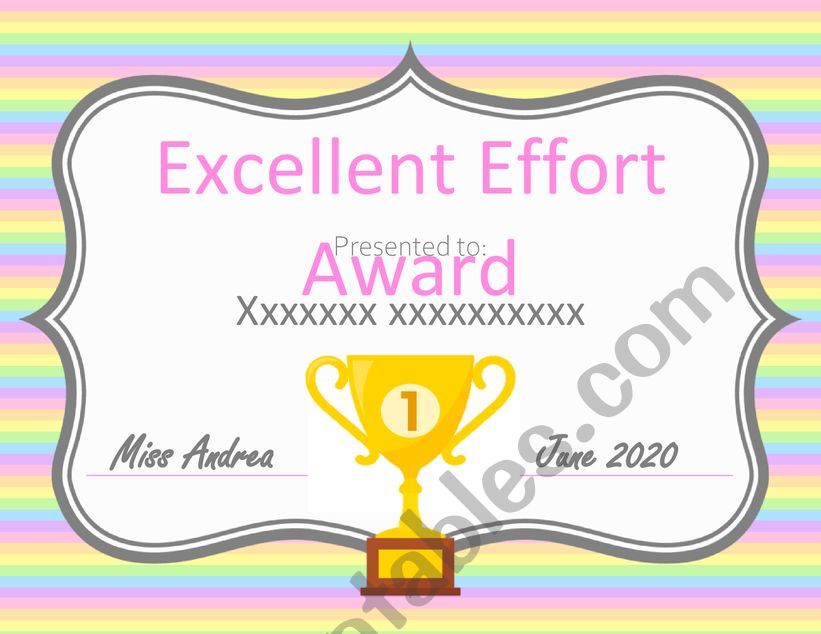 Excellent Effort Award worksheet