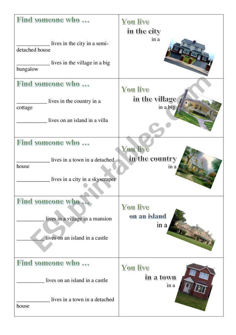 find someone who ... (types of houses)