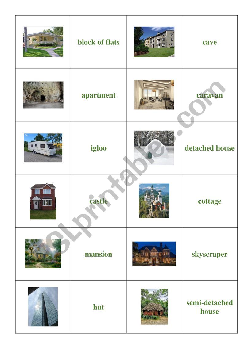types of houses (Black Jack) worksheet