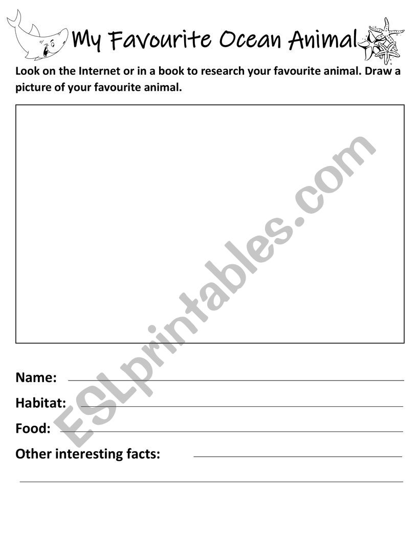 My Favourite Ocean Animal worksheet