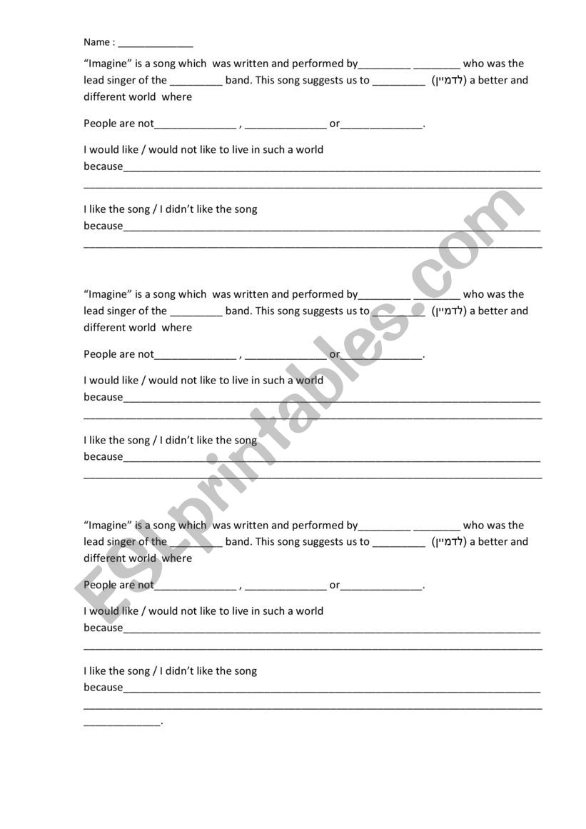 Imagine- Beatles worksheet