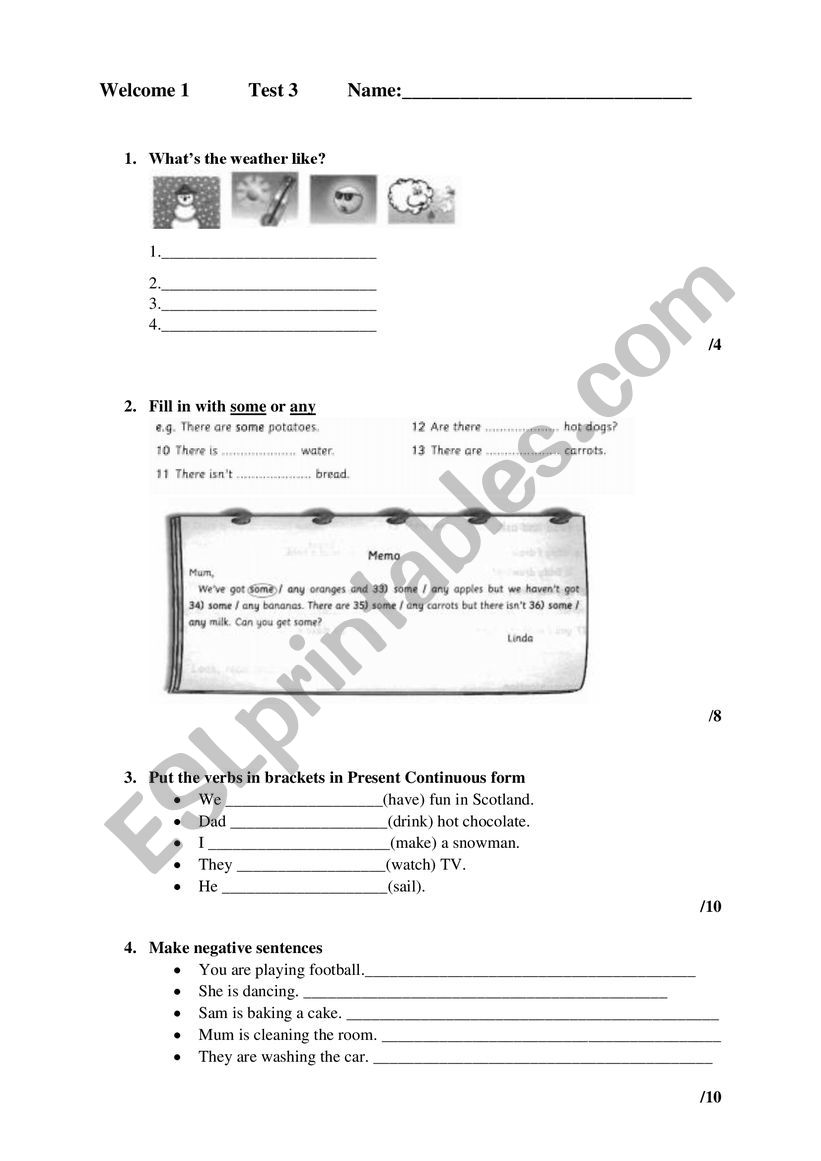Test - Welcome 1 worksheet