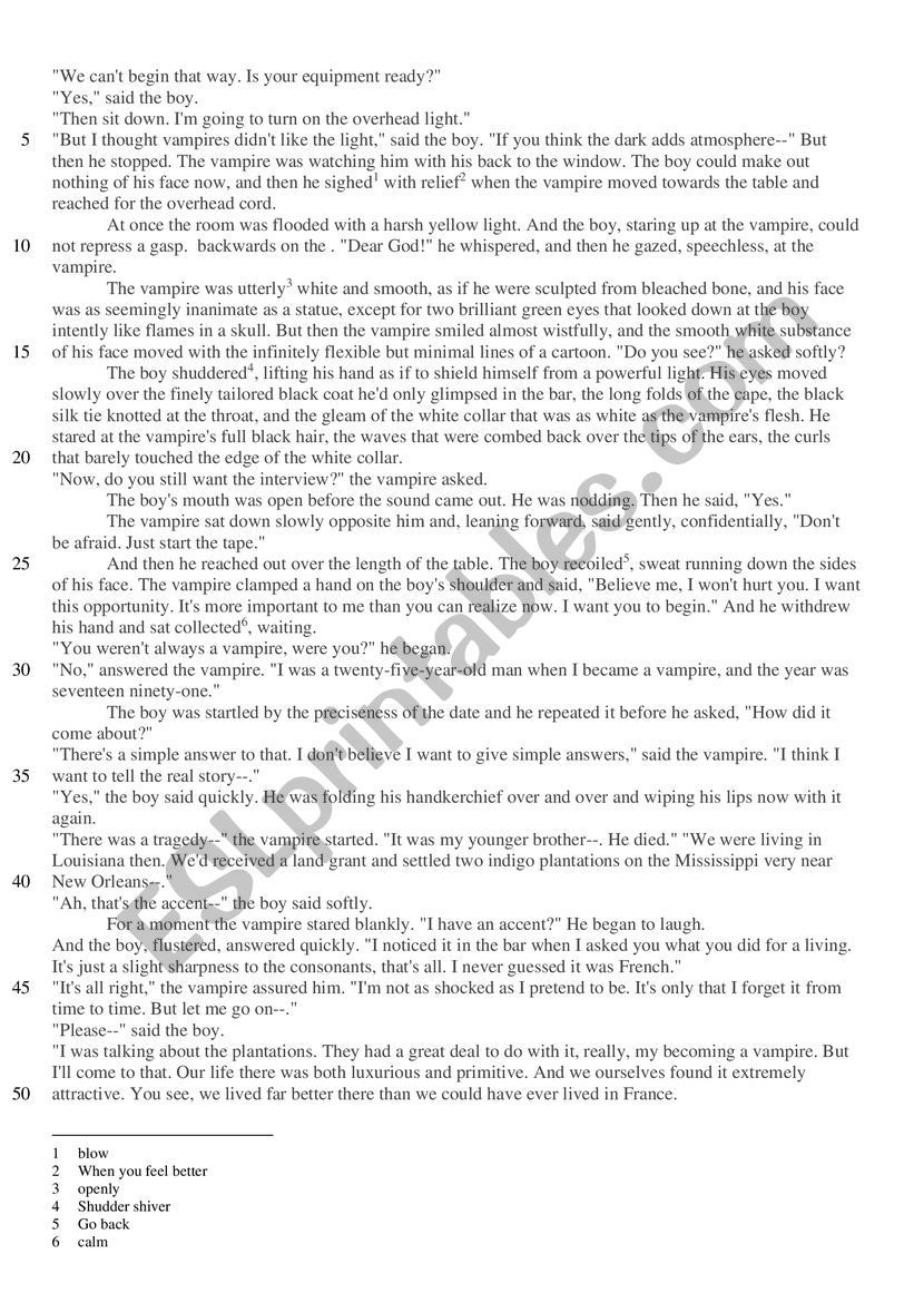 Interview with a vampire worksheet