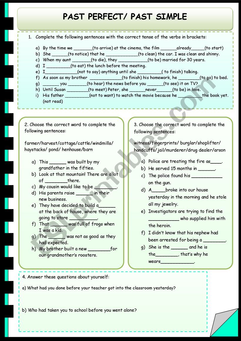 PAST SIMPLE AND PAST PERFECT worksheet