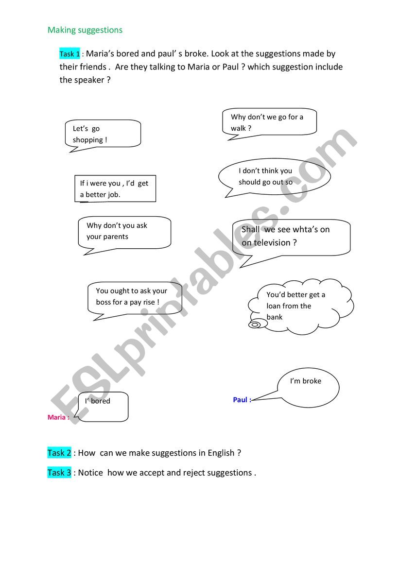 suggestions worksheet