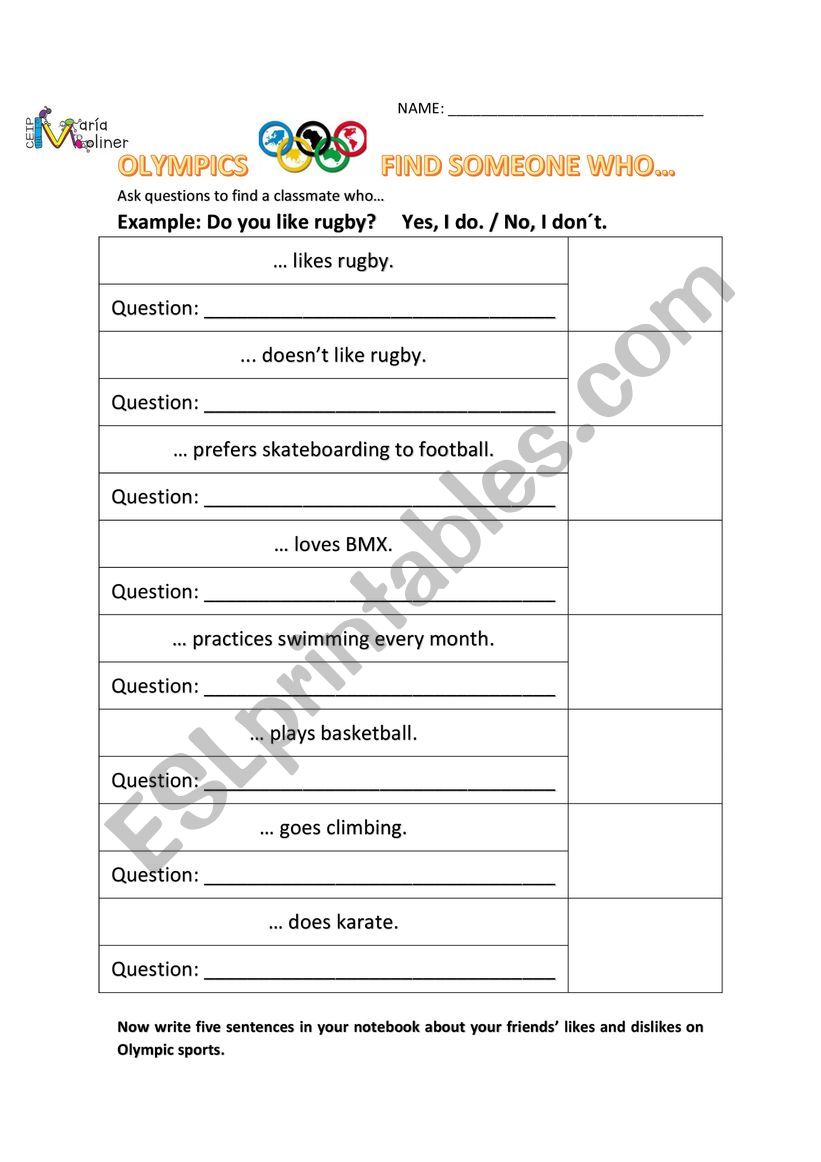 Find someone who Olympics worksheet