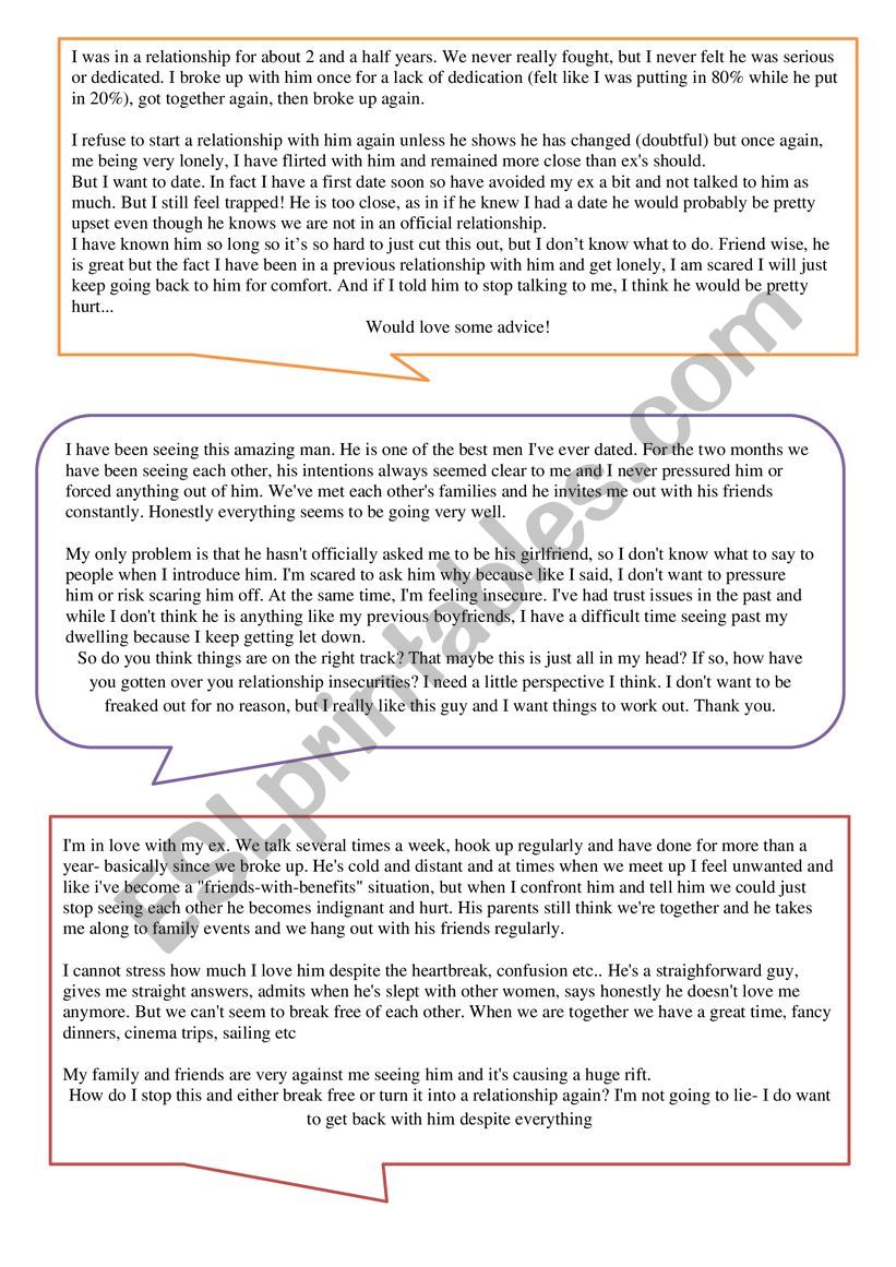 agony aunt worksheet