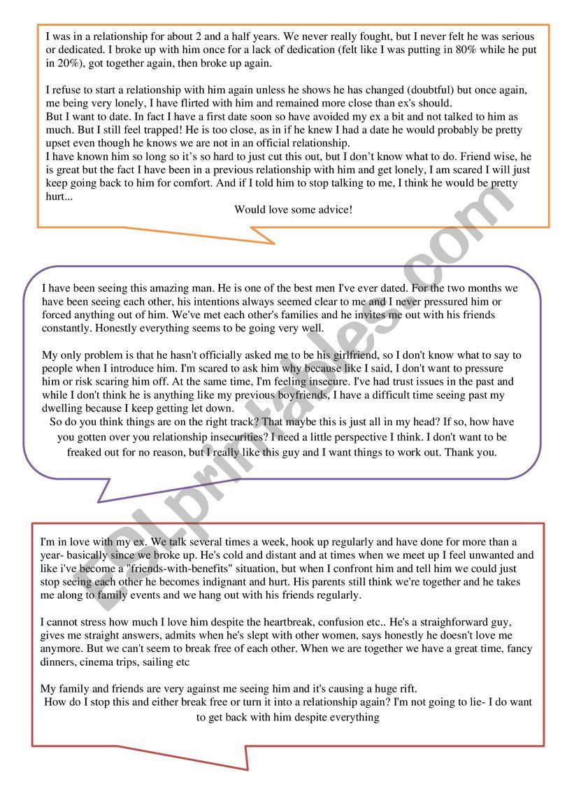 Agony Aunt Esl Worksheet By Latiapancha 