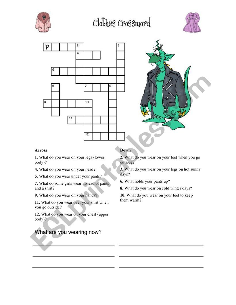 Clothing Crossword worksheet