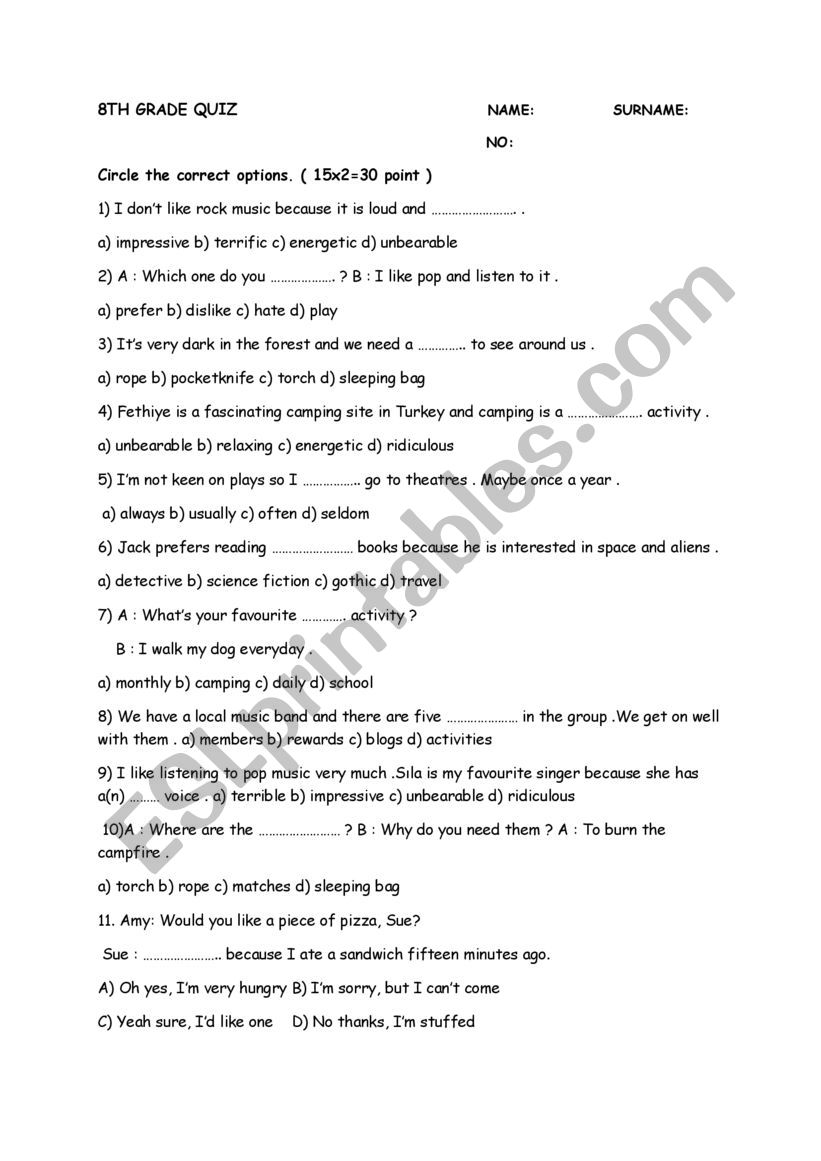 QUIZ  worksheet