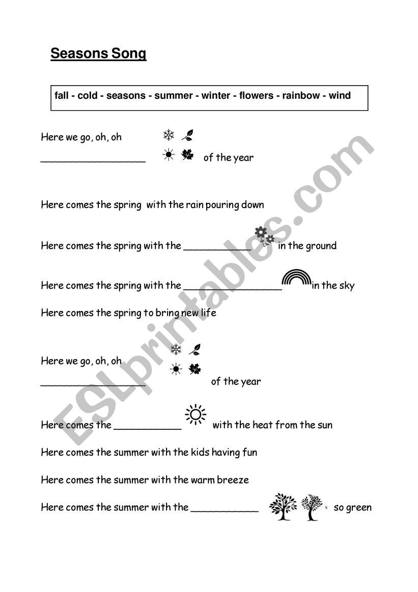 Seasons of the year - Song worksheet