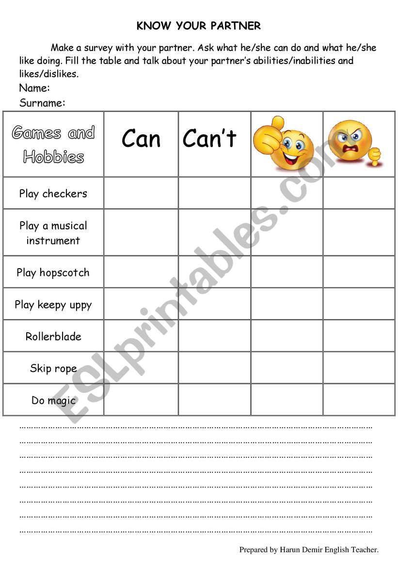 abilities-inabilities worksheet