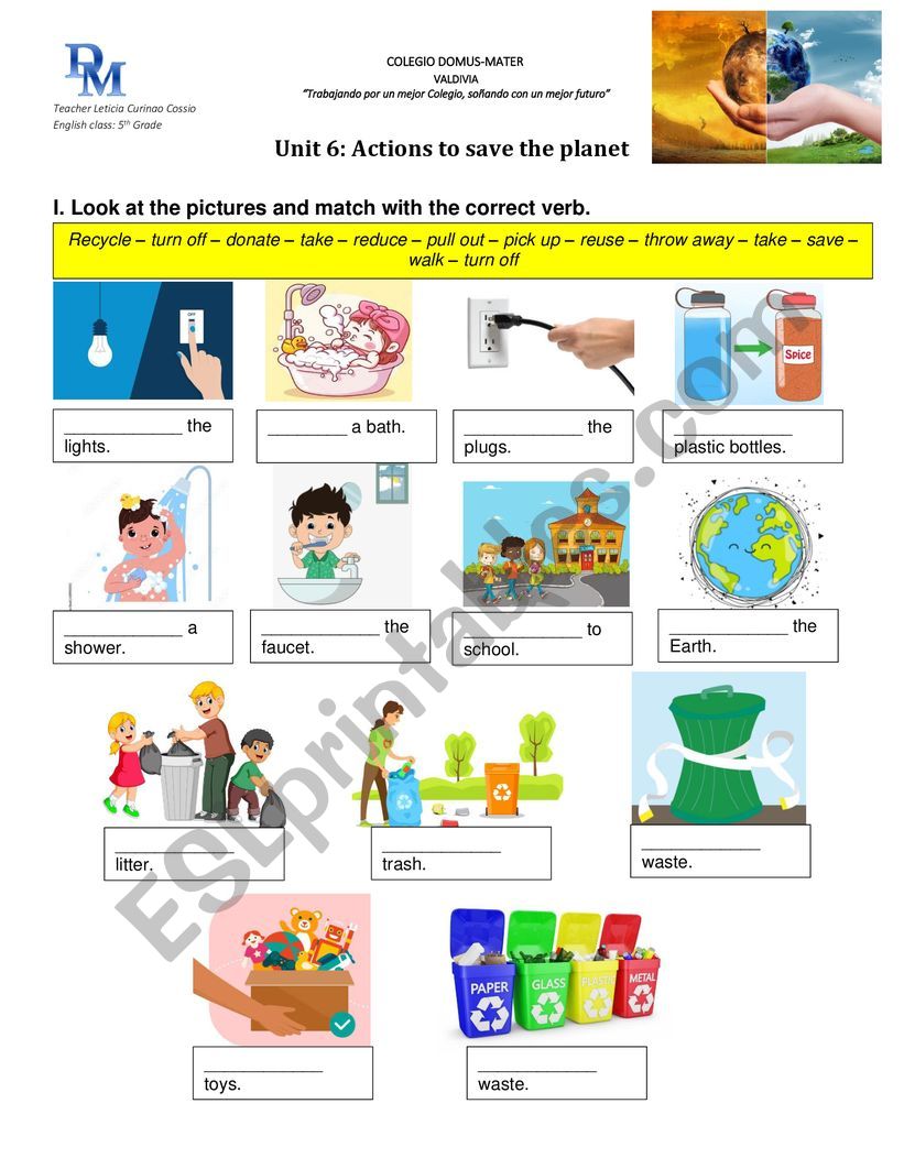 Recycling verbs worksheet