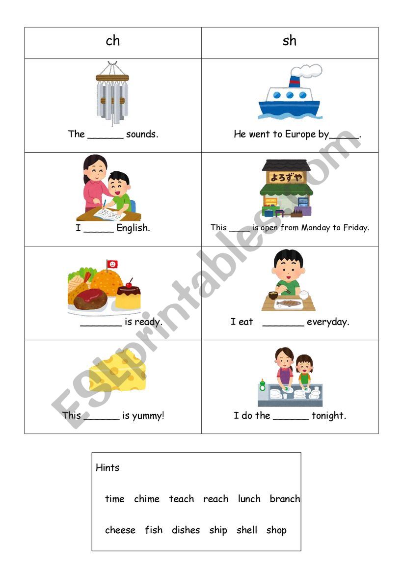 phonics ( ch,sh) worksheet