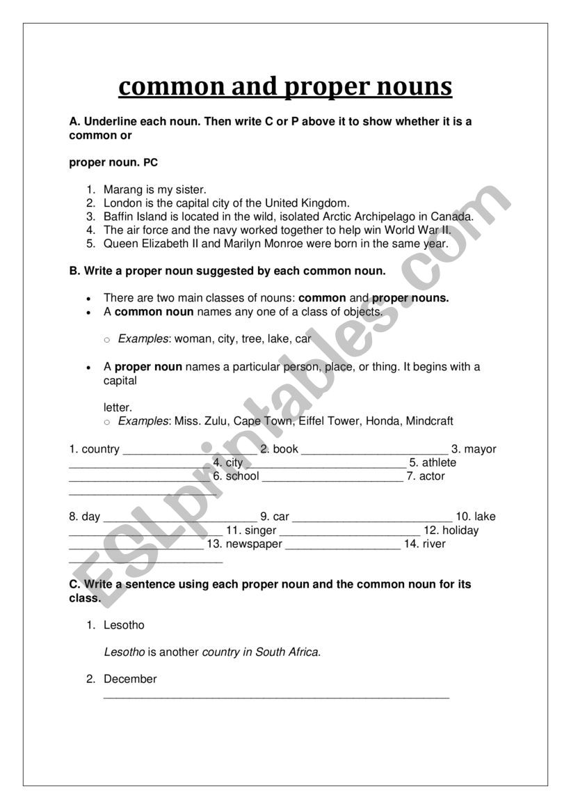 Nouns worksheet